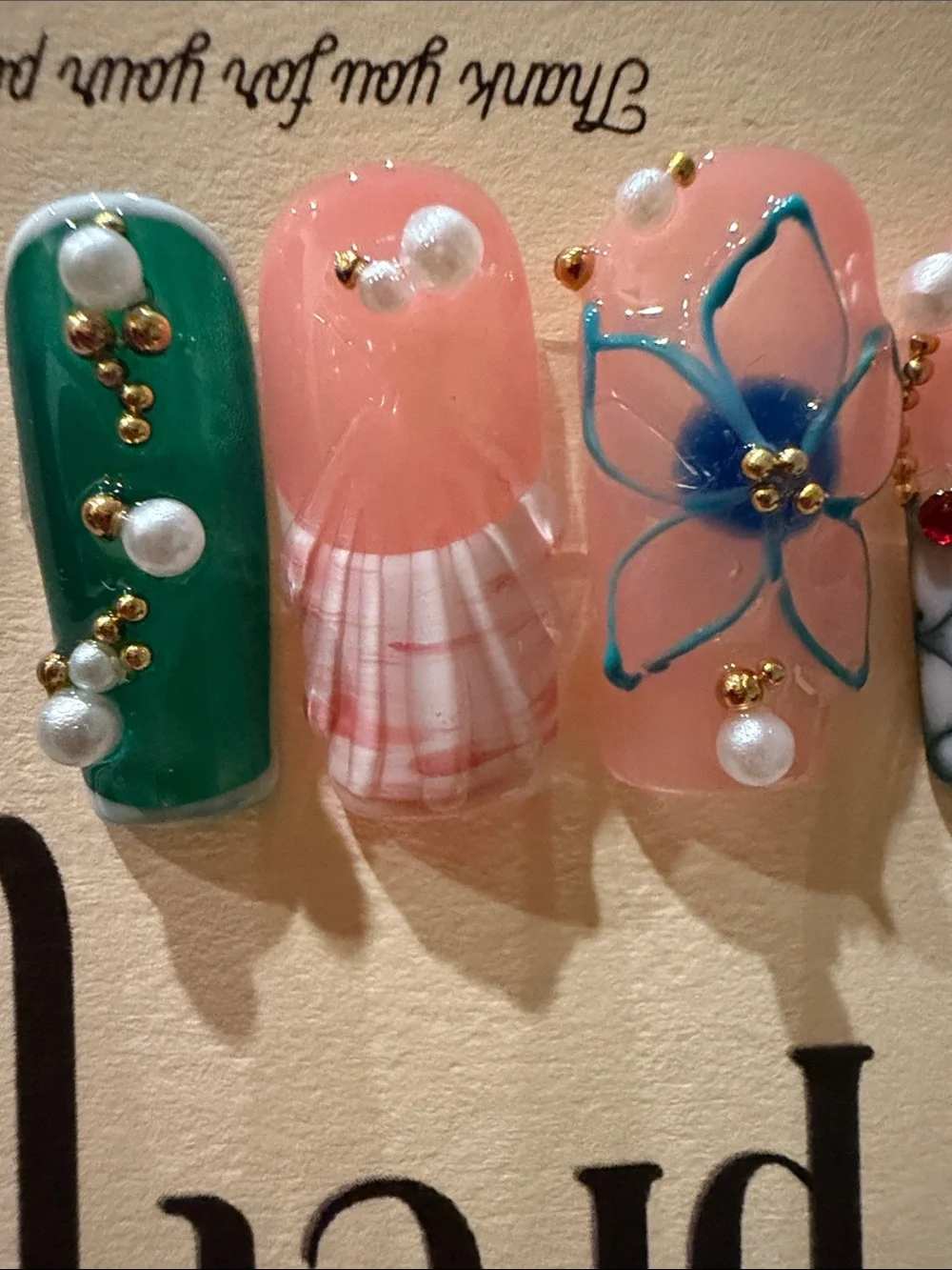 Handmade acrylic Pink Floral Gem Press-On Nails